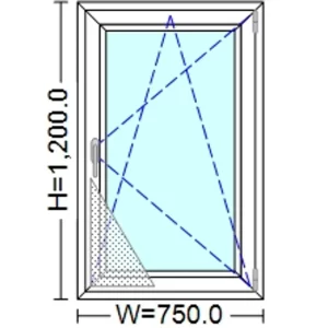 uPVC Tilt & turn Window 750 mm x 1200 mm (+ Prefabricated Insect Screen, Fiberglass mesh)