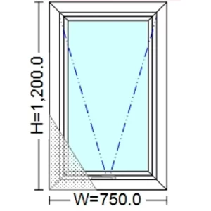 uPVC Awning Handle Window 750 mm x 1200 mm (+ Prefabricated Insect Screen, Fiberglass mesh)
